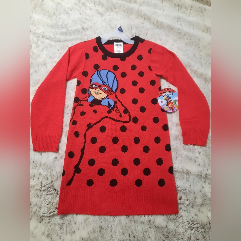 New Miraculous Ladybug Red Sweater Dress Girls Soft 4/5 6/6x 7/8 10/12